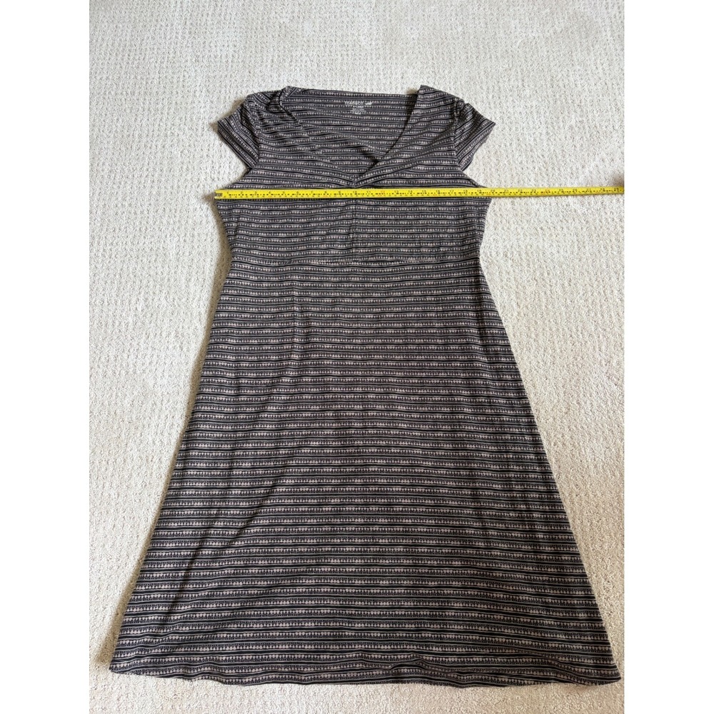 Toad&Co Womens XL V-Neck A-Line Dress Black‎ Tan Striped Organic Cotton Tencel